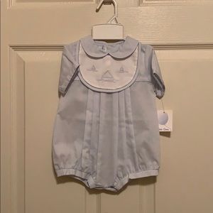 Petit Ami Blue Sailboat Bubble and Bib 6 Mo - NWT
